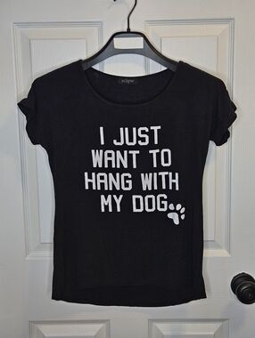 Eclipse Women's Black Dog Graphic Tee 'Want To Hang With My Dog' T-Shirt Size XS